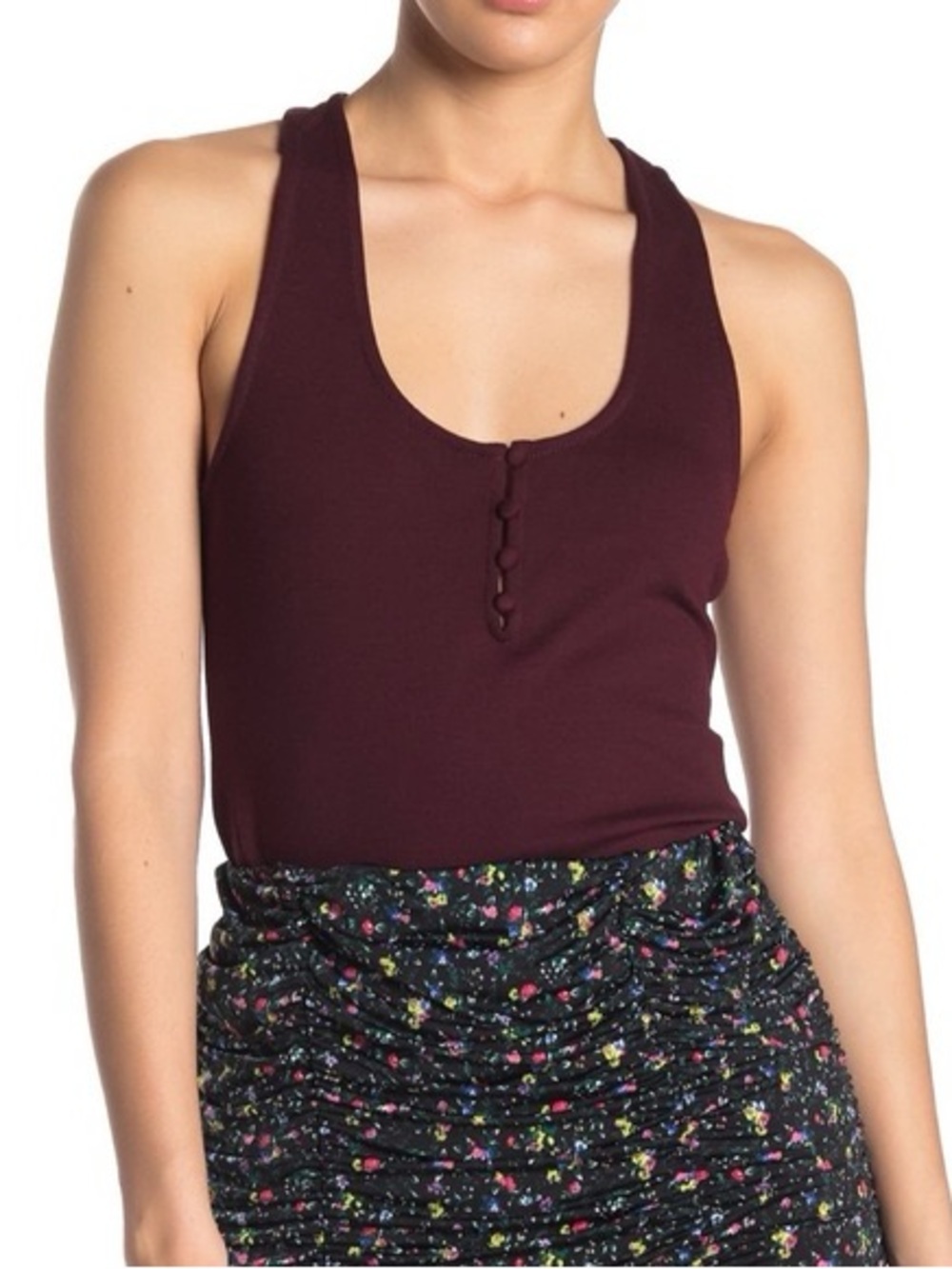 Intimately Free People Hang Out Cami Burgundy halter Tank NWT Garnett M buttons - Picture 4 of 9